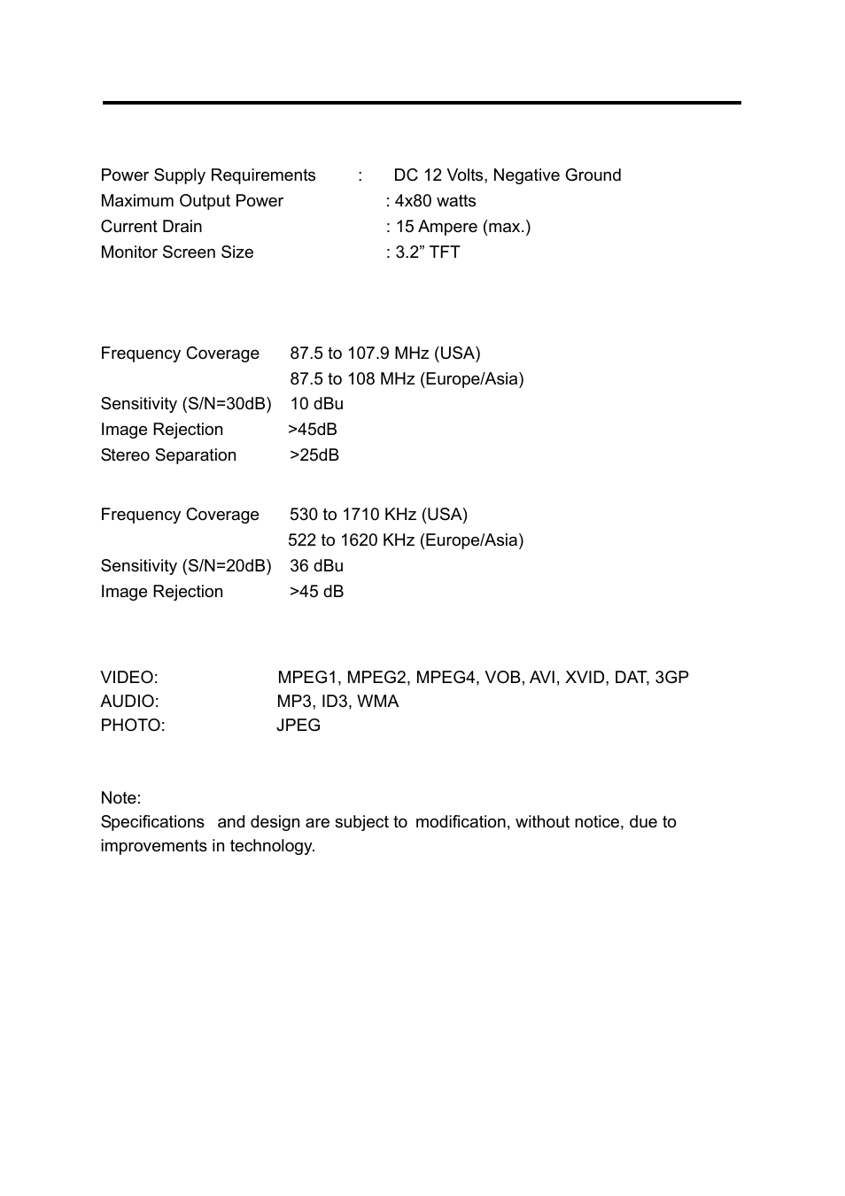 Specification | Boss Audio Systems PLL SYNTHESIZER STEREO RADIO BV7280 User Manual | Page 22 / 22