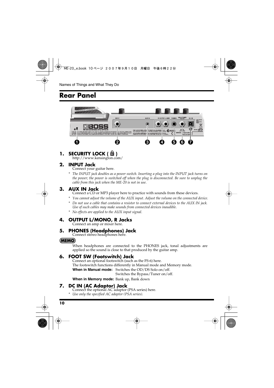 Rear panel | Boss Audio Systems ME-20 User Manual | Page 10 / 40