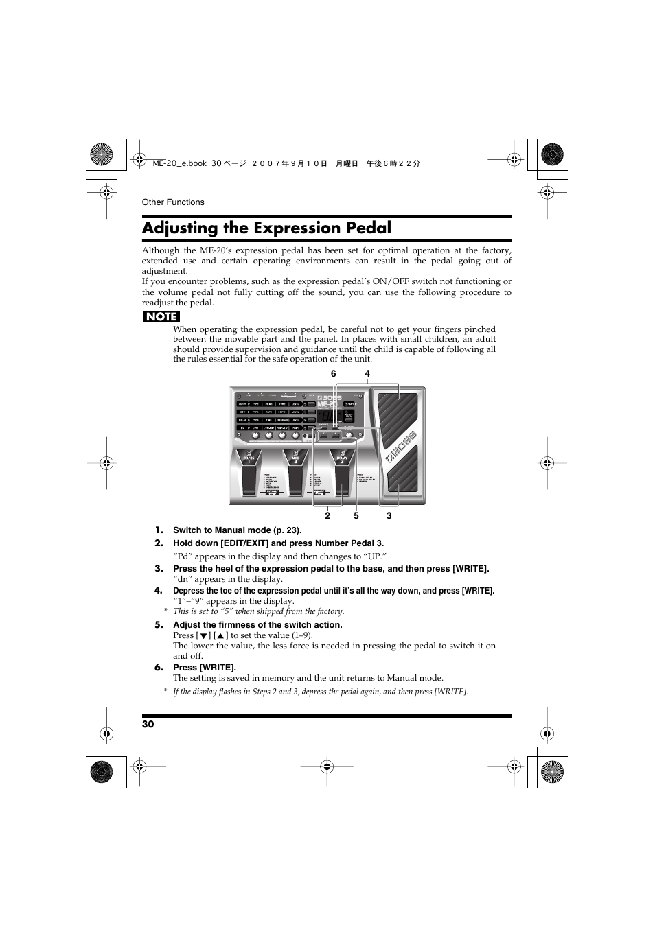 Adjusting the expression pedal | Boss Audio Systems ME-20 User Manual | Page 30 / 40