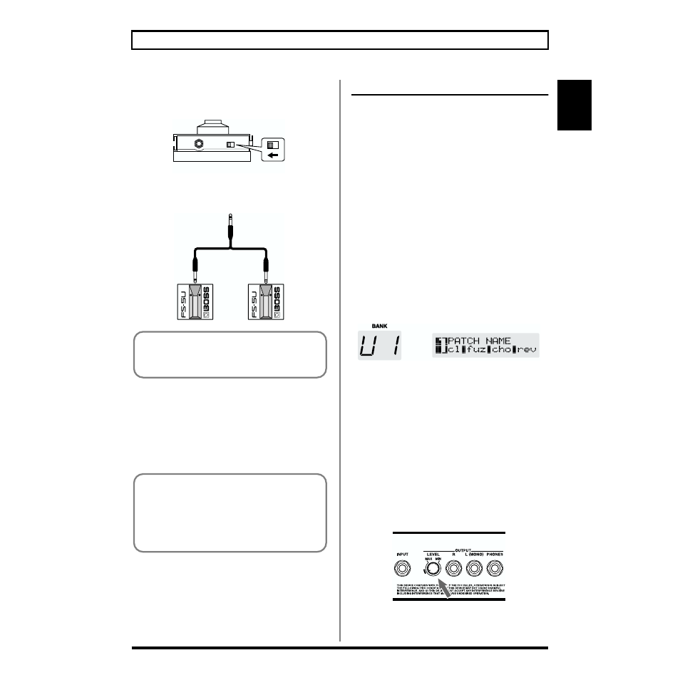 Turning on the power, Adjusting the output level, Screen (p. 13) | Chapter 1 | Boss Audio Systems GT-6B User Manual | Page 13 / 84