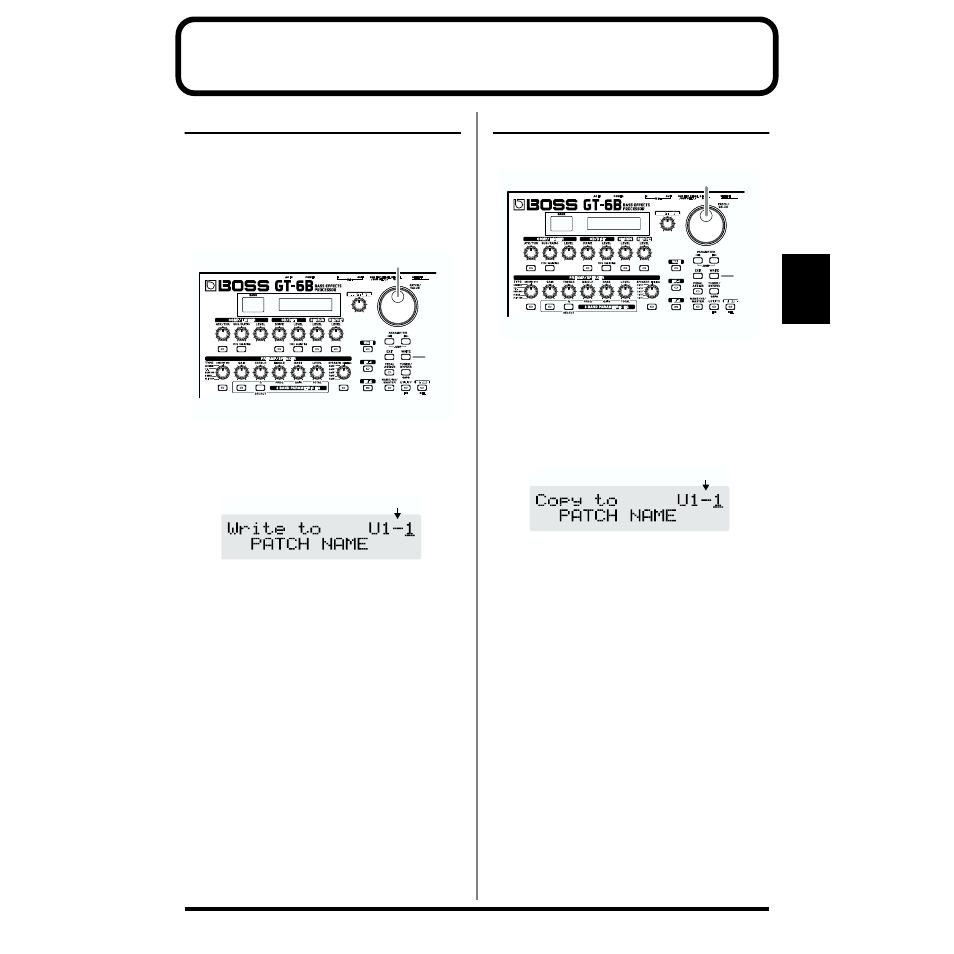 Chapter 3 saving the tones you have created, Write, Copying patches | P. 23) to save the tone to a user patch, Write procedure (p. 23) to save it to a user patch | Boss Audio Systems GT-6B User Manual | Page 23 / 84