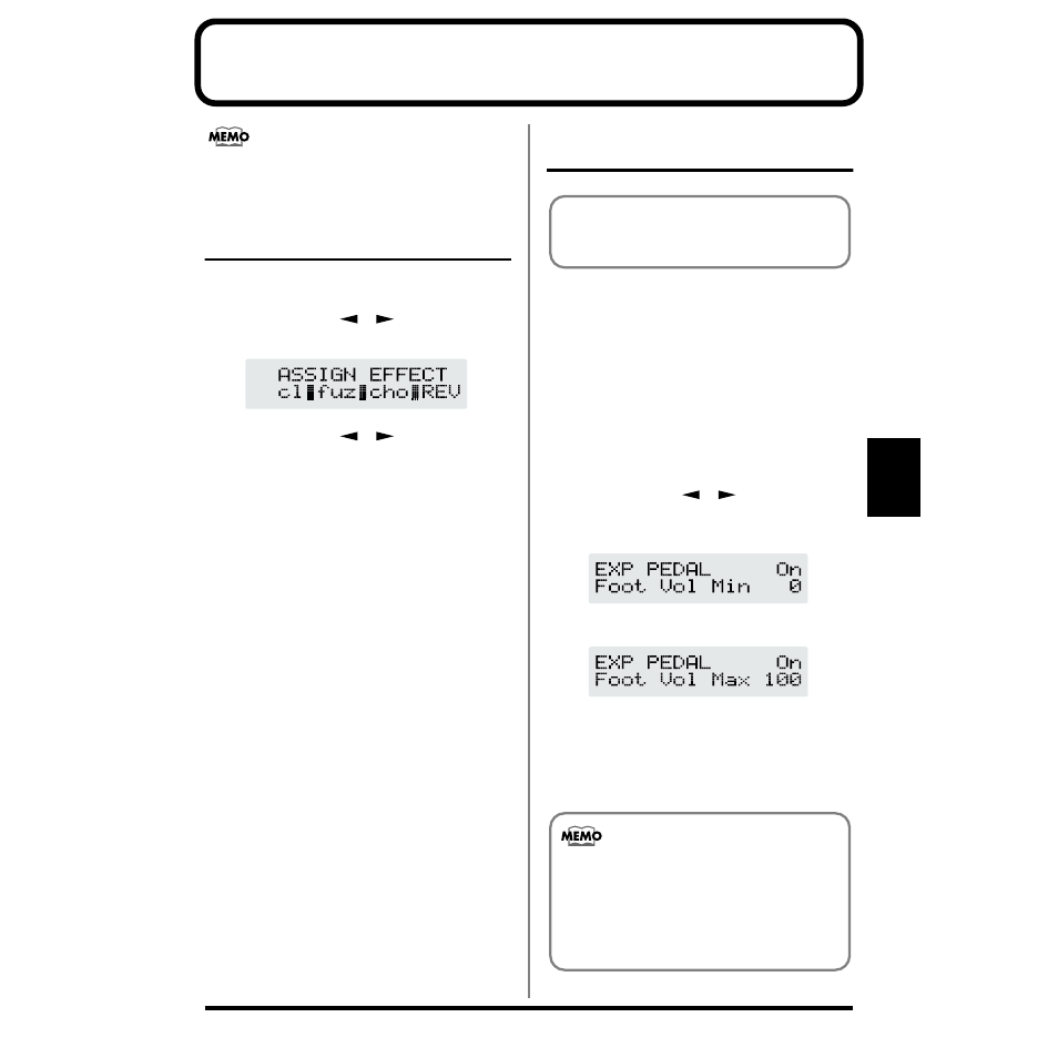 Settings for using the expression pedal, Setting the range of the volume change, Pedal assign button (p. 45) | Boss Audio Systems GT-6B User Manual | Page 45 / 84