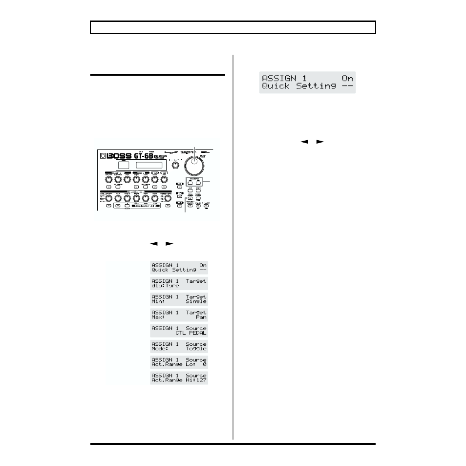 Making the assign on/off setting, Making settings instantly (quick settings) | Boss Audio Systems GT-6B User Manual | Page 48 / 84