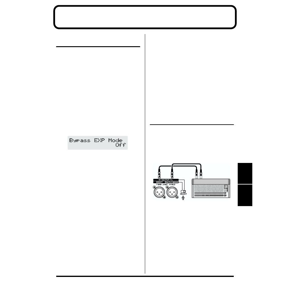 Chapter 8 convenient features of the gt-6b, Outputting sounds without effects applied (bypass), Switching bypass on and off | Switching the xlr output connector signals, Tuner/bypass button (p. 55, 56), Bypass/ctl (control) pedal (p. 46, 55), Select (output select) switch (p. 55), When the bypass exp mode (p. 55) and, Bypass exp mode to “on” (p. 55) | Boss Audio Systems GT-6B User Manual | Page 55 / 84