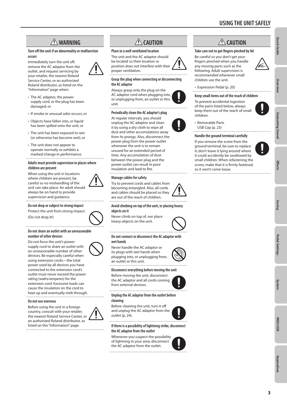 Using the unit safely, Warning, Caution | Boss Audio Systems GT-100 User Manual | Page 3 / 68