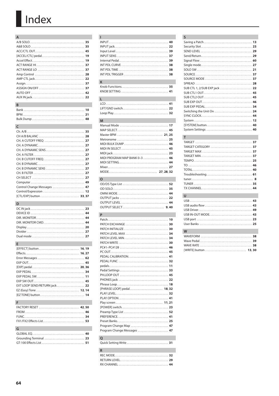 Index | Boss Audio Systems GT-100 User Manual | Page 64 / 68