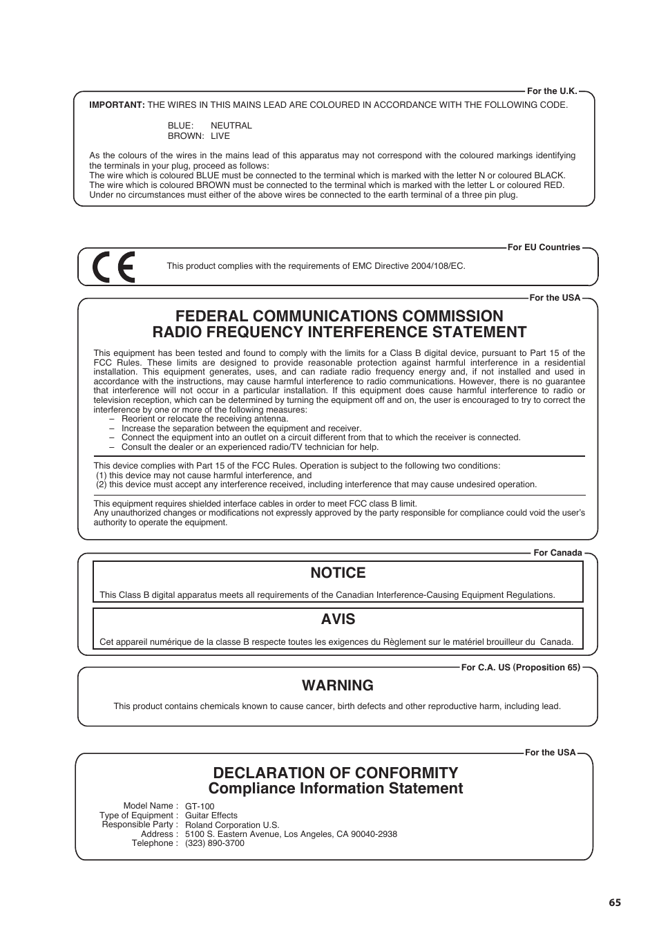 Notice avis, Warning | Boss Audio Systems GT-100 User Manual | Page 65 / 68