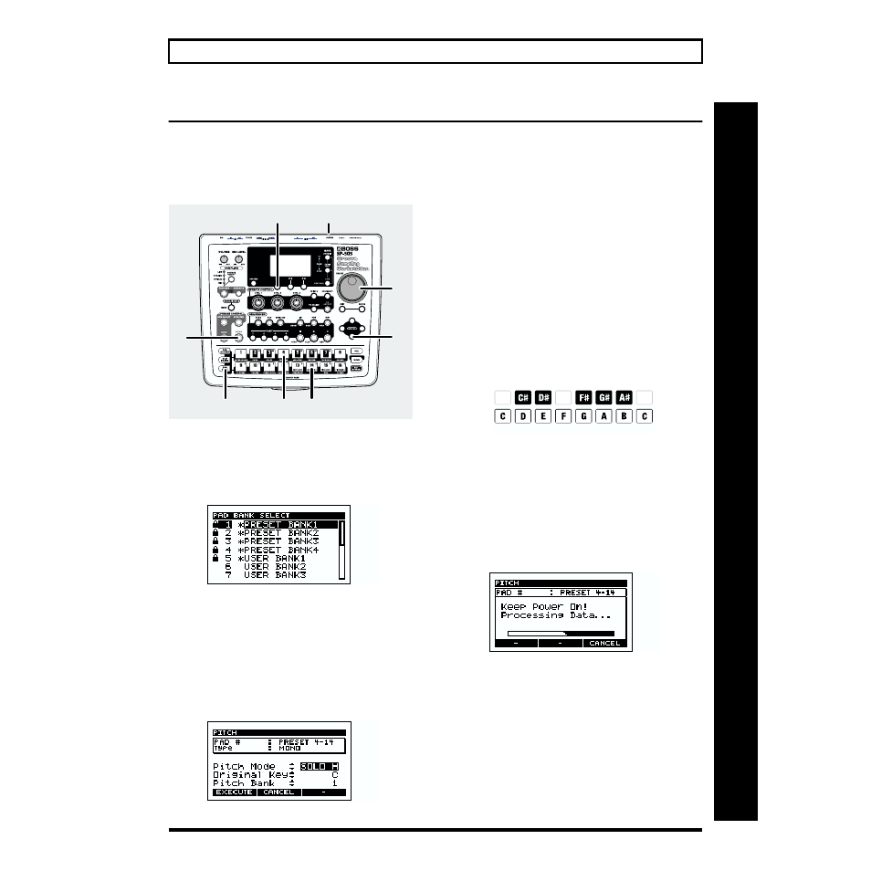 Playing pitches with a sample (pitch), Quick start | Boss Audio Systems SP-505 User Manual | Page 27 / 92