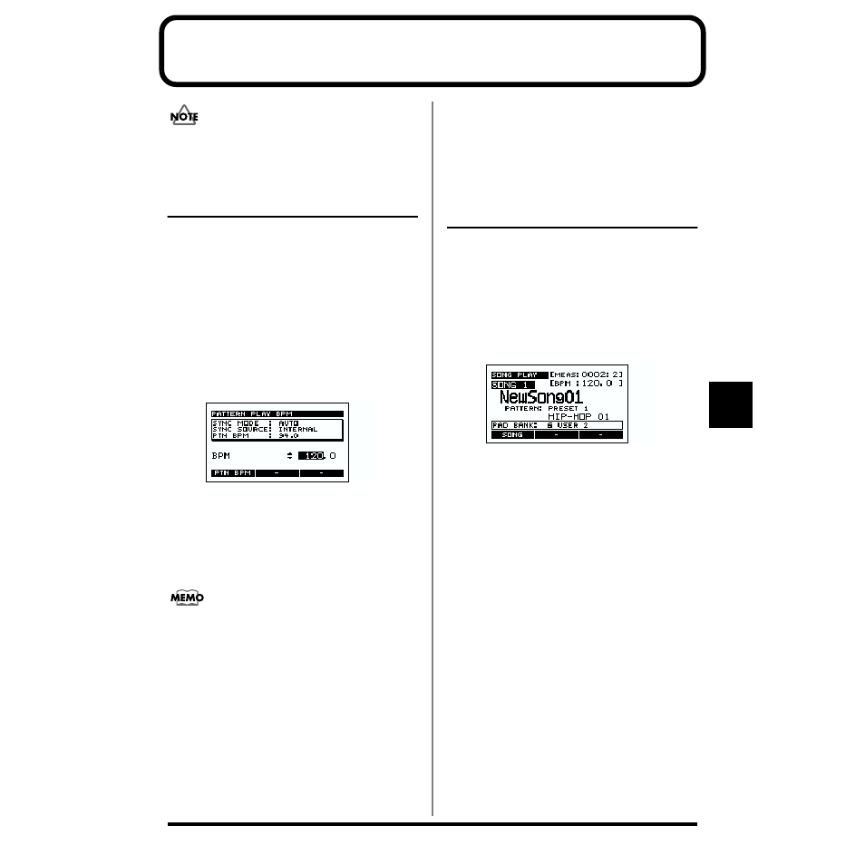 Chapter 7. playing songs and patterns, Adjusting the bpm (tempo) of a song or pattern, Playing a song | Boss Audio Systems SP-505 User Manual | Page 55 / 92