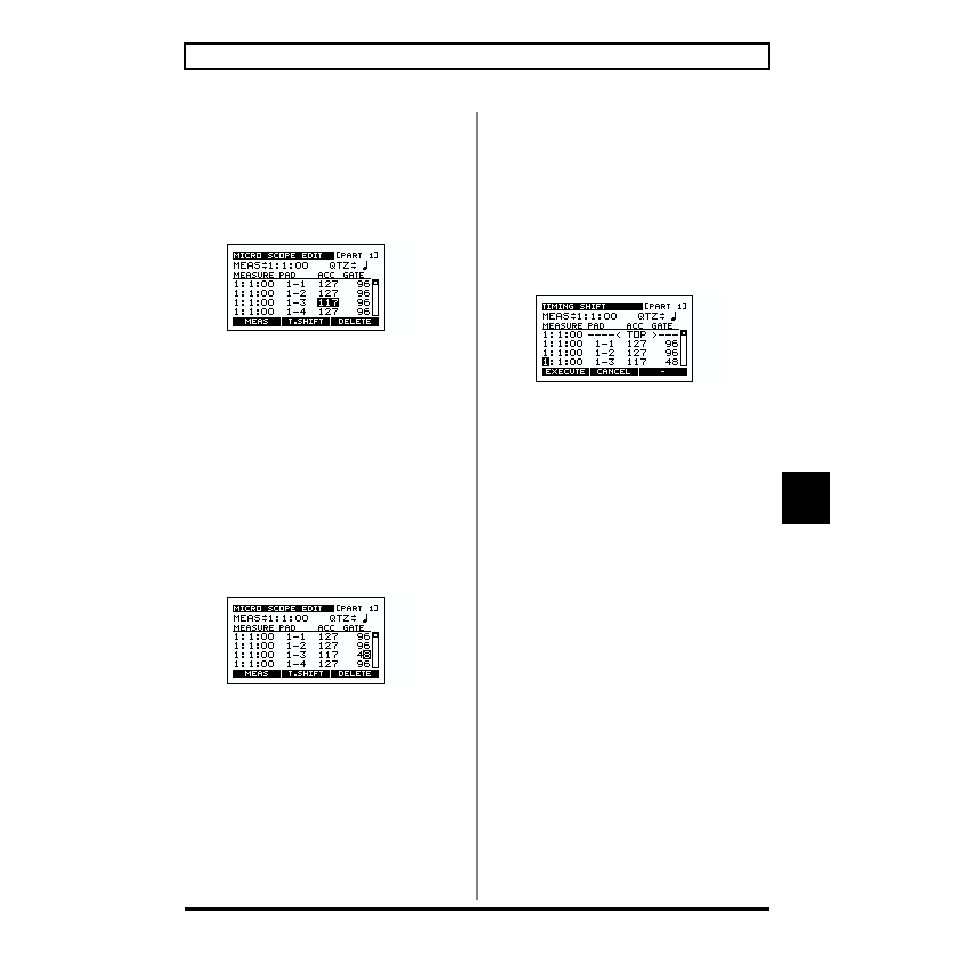 Changing the length of the sound (microscope edit), Moving the timing of the sound (microscope edit), Changing the rhythmic feel of a pattern (swing) | Boss Audio Systems SP-505 User Manual | Page 61 / 92