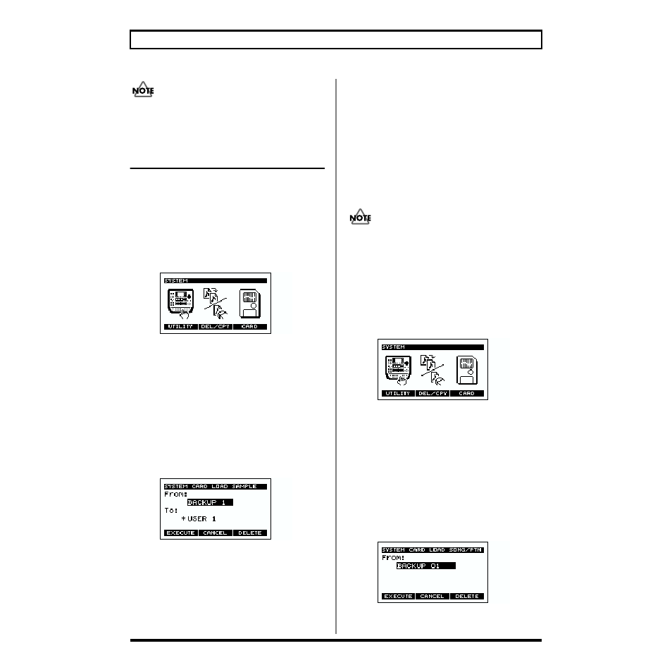 Loading sample data, Loading sequencer data, Loading sample data loading sequencer data | Boss Audio Systems SP-505 User Manual | Page 68 / 92