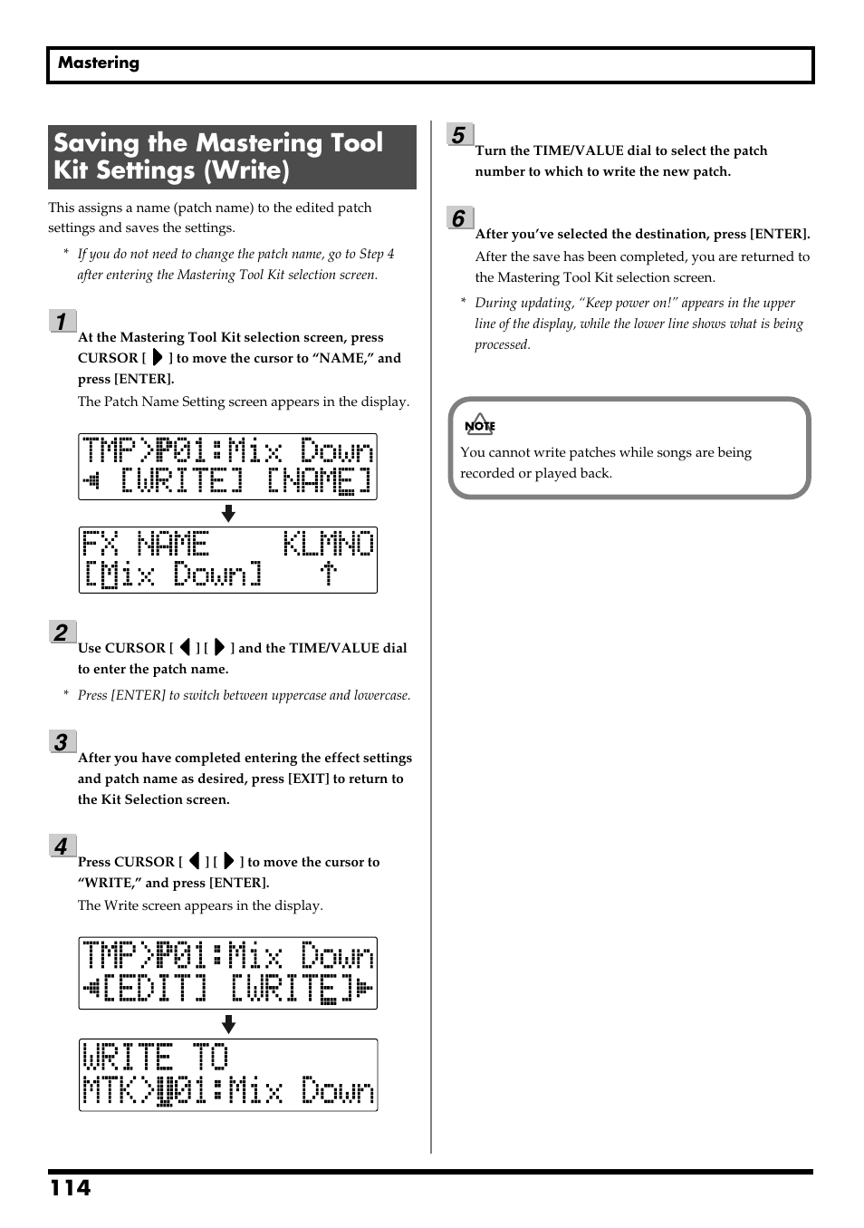 Saving the mastering tool kit settings (write), Re v0.10 | Boss Audio Systems BR-600 User Manual | Page 114 / 228