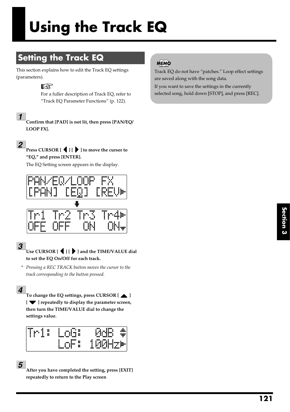 Using the track eq, Setting the track eq, Using the track eq” (p. 121) | Boss Audio Systems BR-600 User Manual | Page 121 / 228