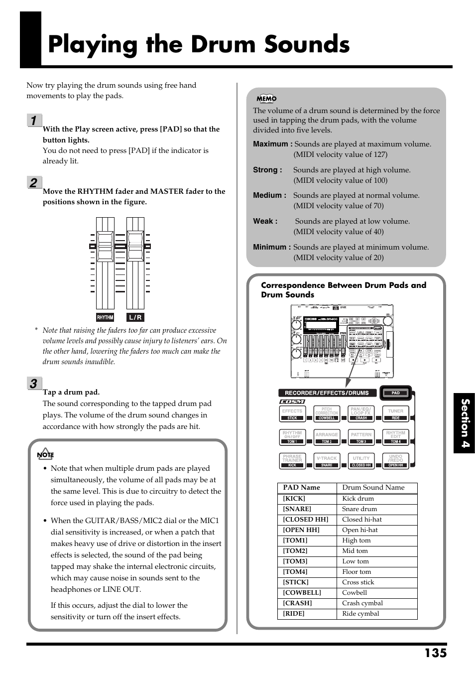 Playing the drum sounds, P. 135) | Boss Audio Systems BR-600 User Manual | Page 135 / 228