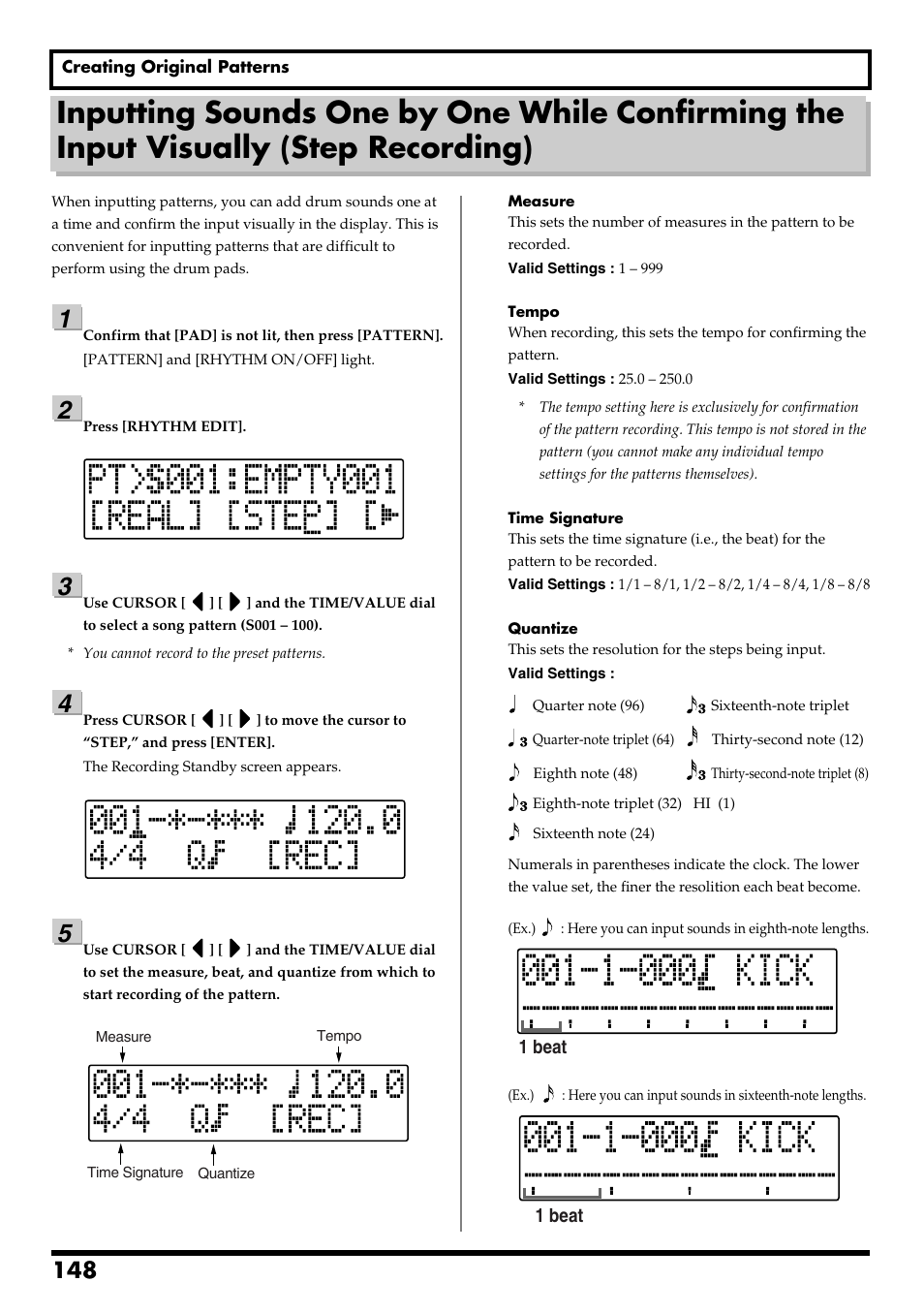 Nputting sounds one by one while, Confirming the input visually (step recording) | Boss Audio Systems BR-600 User Manual | Page 148 / 228