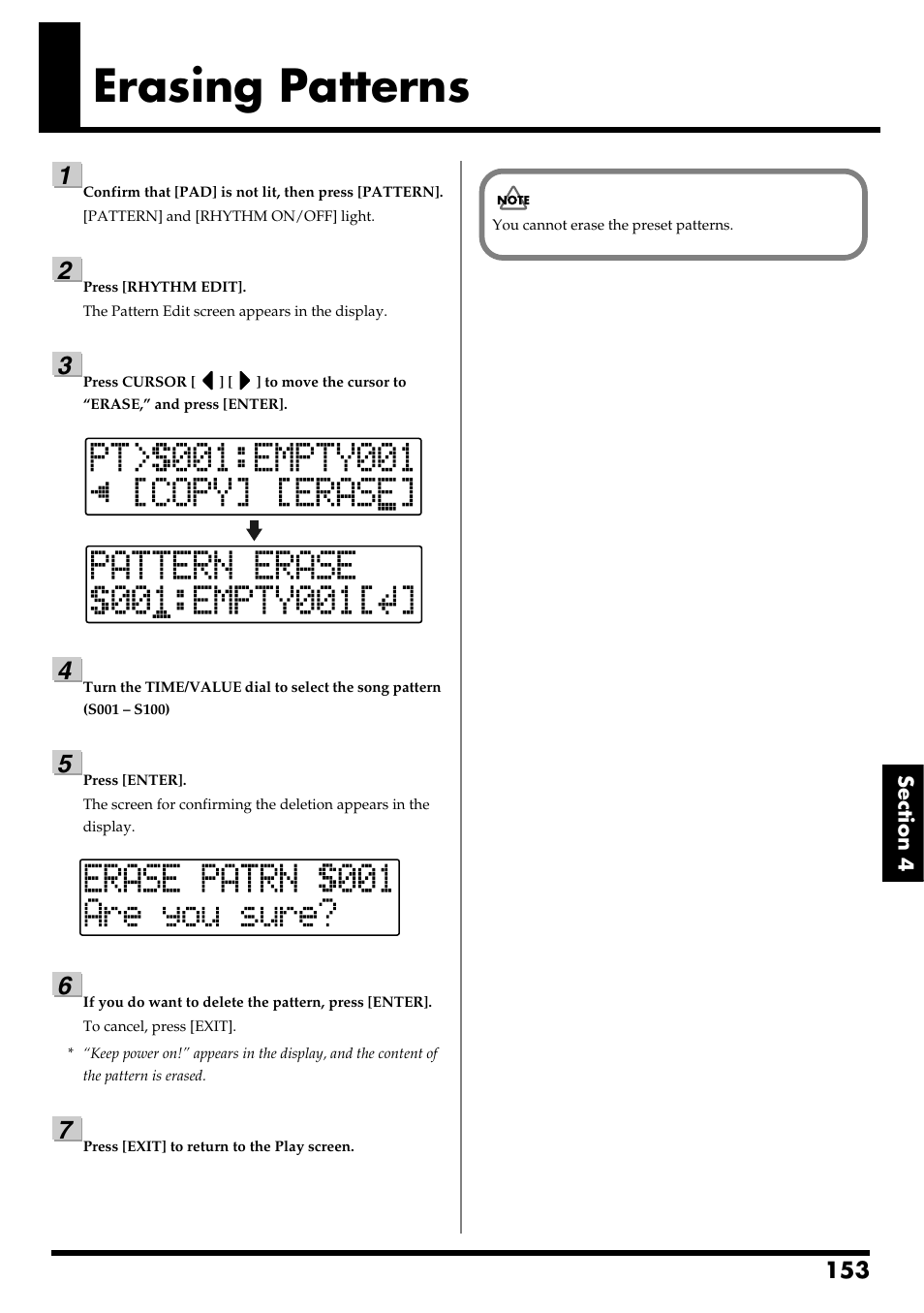 Erasing patterns | Boss Audio Systems BR-600 User Manual | Page 153 / 228