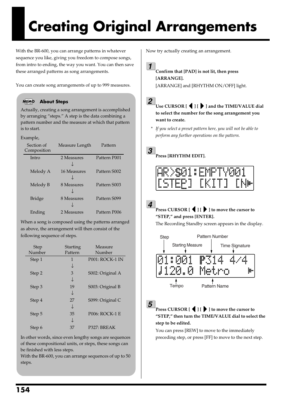 Creating original arrangements, Creating original arrangements” (p. 154) | Boss Audio Systems BR-600 User Manual | Page 154 / 228