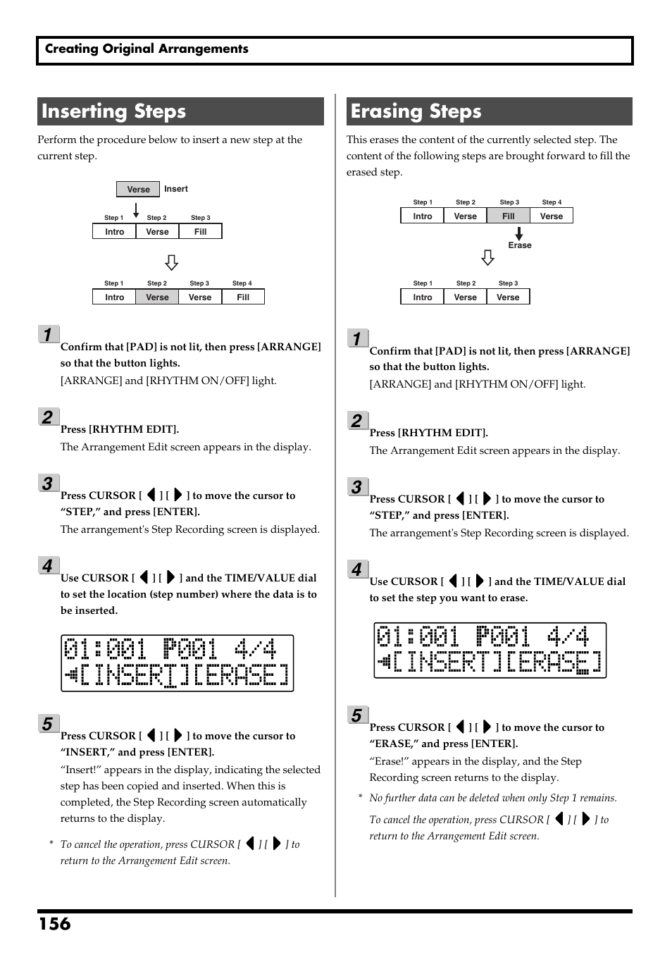 Inserting steps, Erasing steps, Inserting steps erasing steps | Re v0.10 | Boss Audio Systems BR-600 User Manual | Page 156 / 228