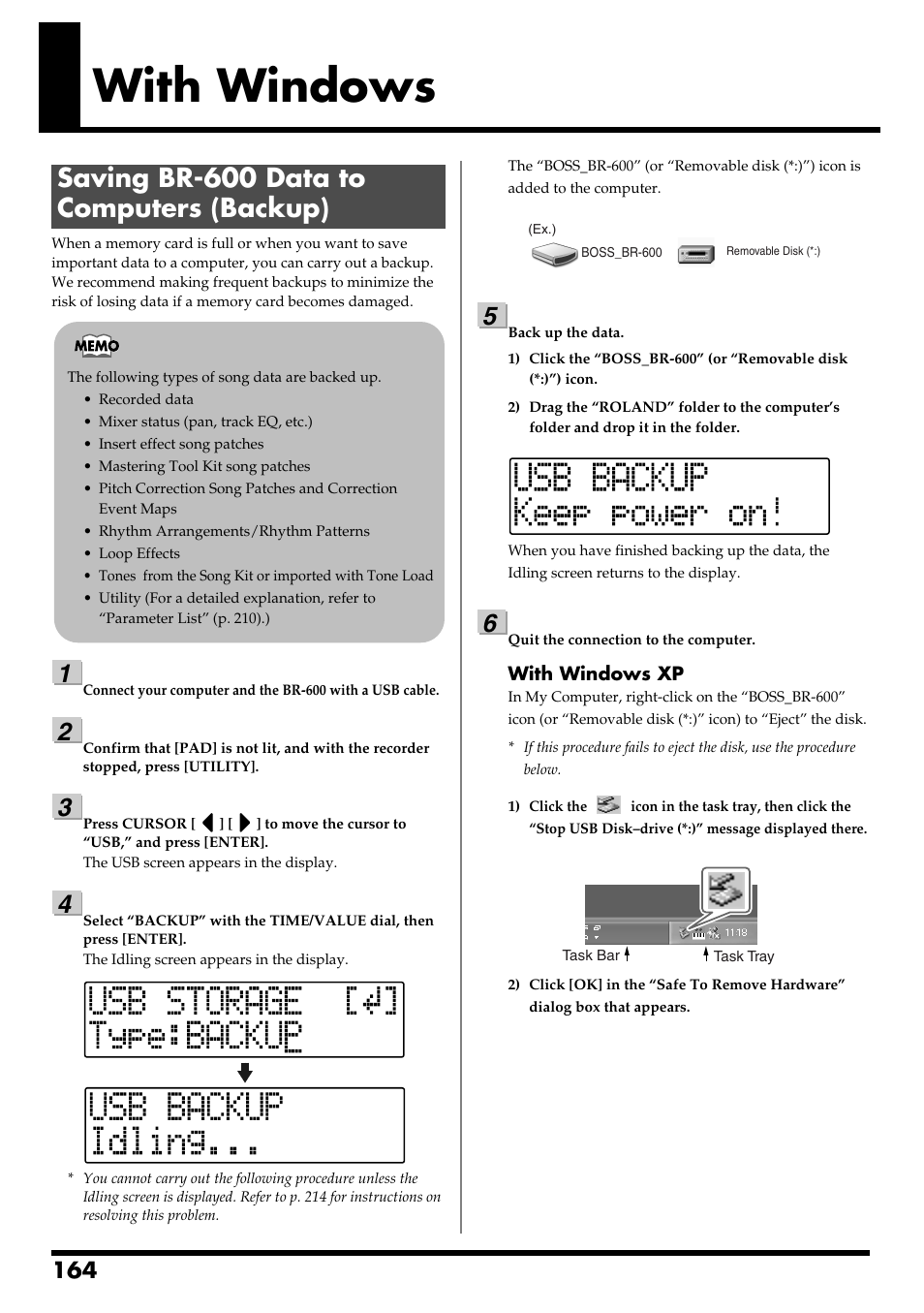 With windows, Saving br-600 data to computers (backup) | Boss Audio Systems BR-600 User Manual | Page 164 / 228
