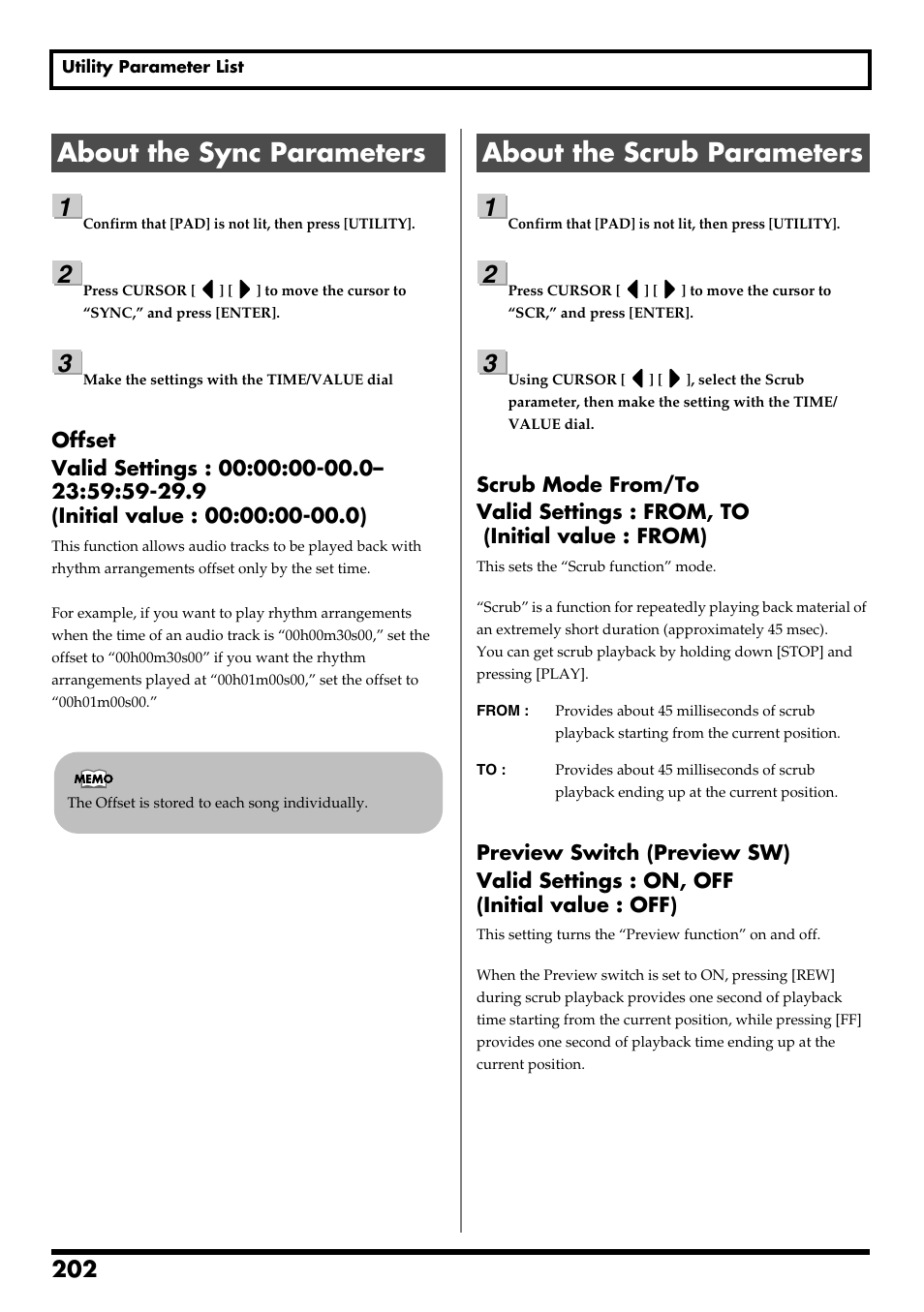 About the sync parameters, About the scrub parameters, Re v0.10 | Boss Audio Systems BR-600 User Manual | Page 202 / 228