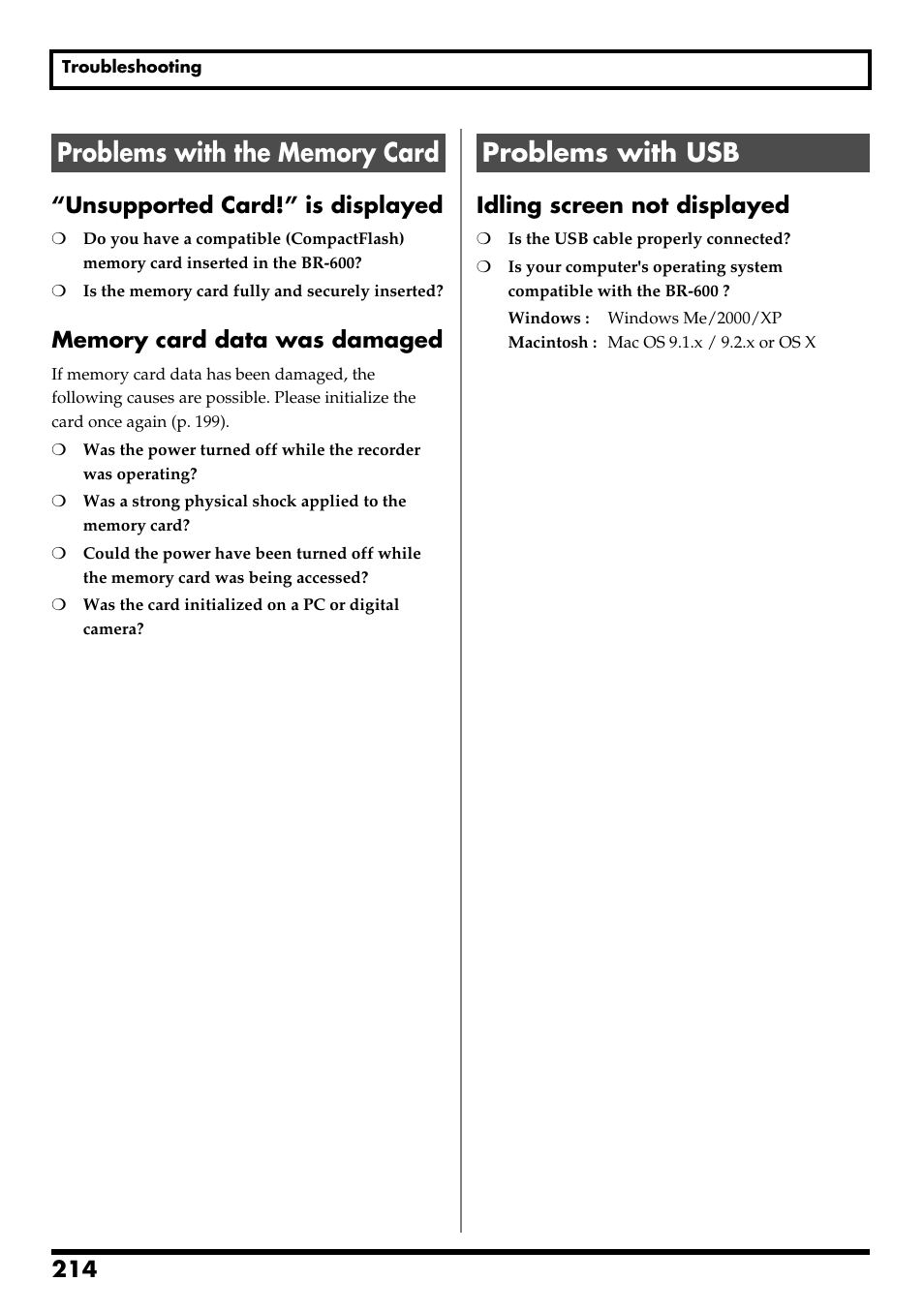 Problems with the memory card, Problems with usb, Problems with the memory card problems with usb | Boss Audio Systems BR-600 User Manual | Page 214 / 228