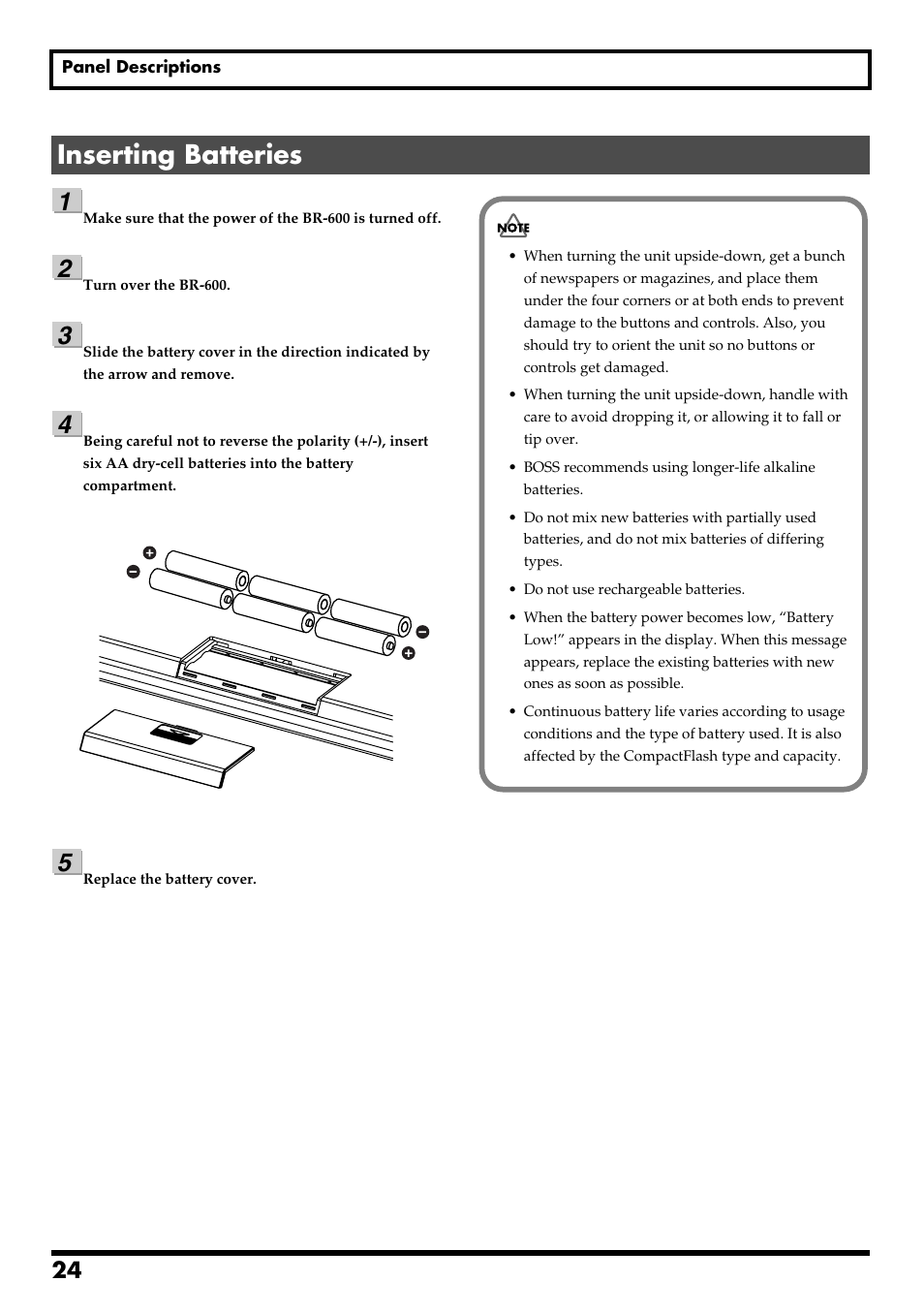 Inserting batteries, Re v0.10 | Boss Audio Systems BR-600 User Manual | Page 24 / 228