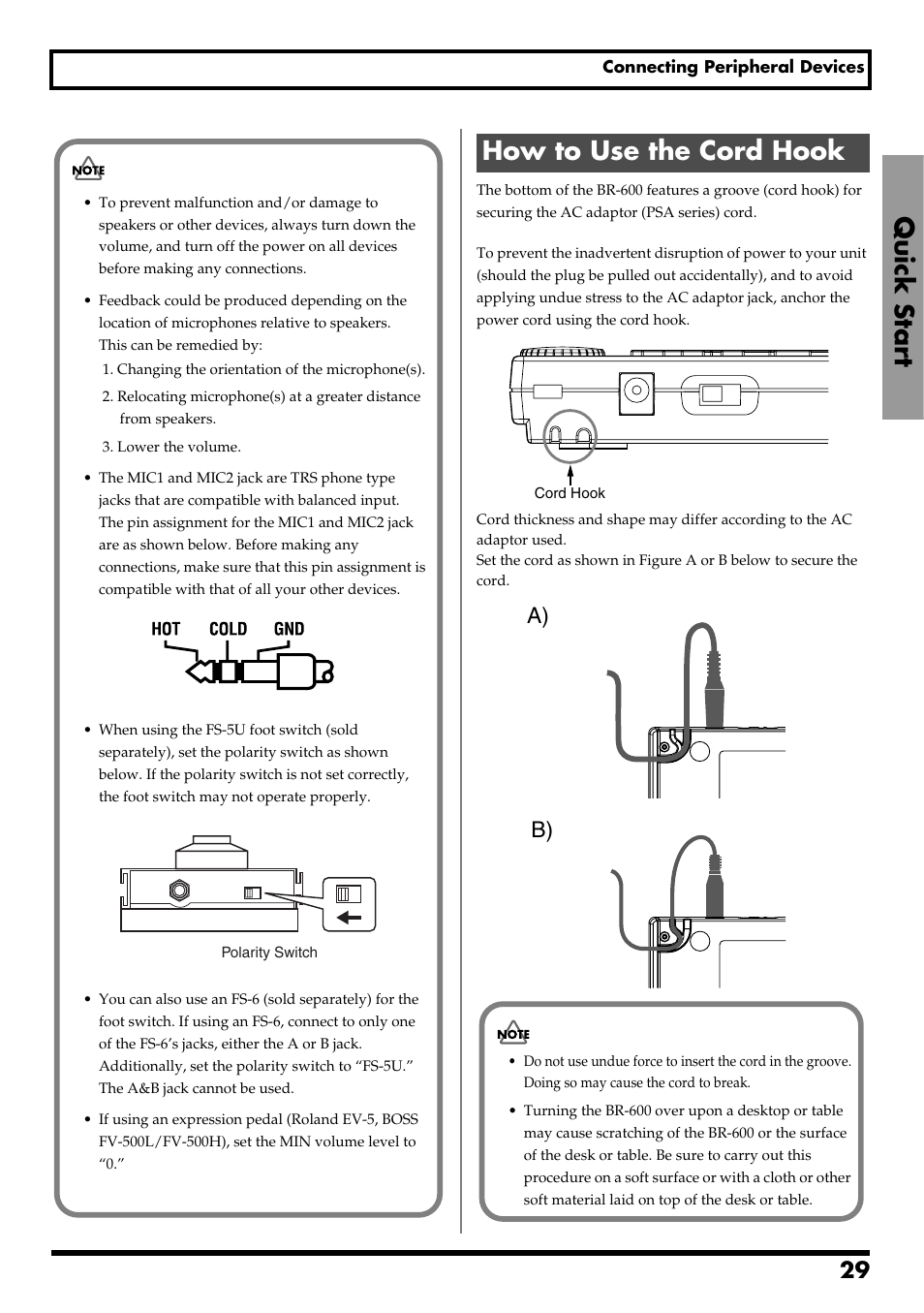 How to use the cord hook, Cable is not pulled out accidentally (p. 29), Quick start | Re v0.10, A) b) | Boss Audio Systems BR-600 User Manual | Page 29 / 228