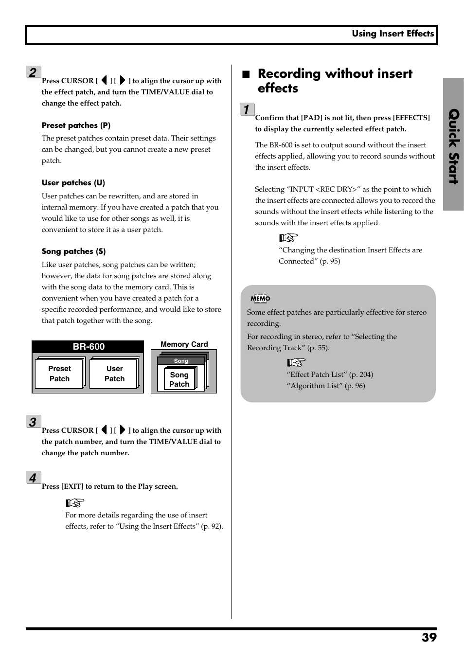 Recording without insert effects, Quick start, Re v0.10 | Boss Audio Systems BR-600 User Manual | Page 39 / 228