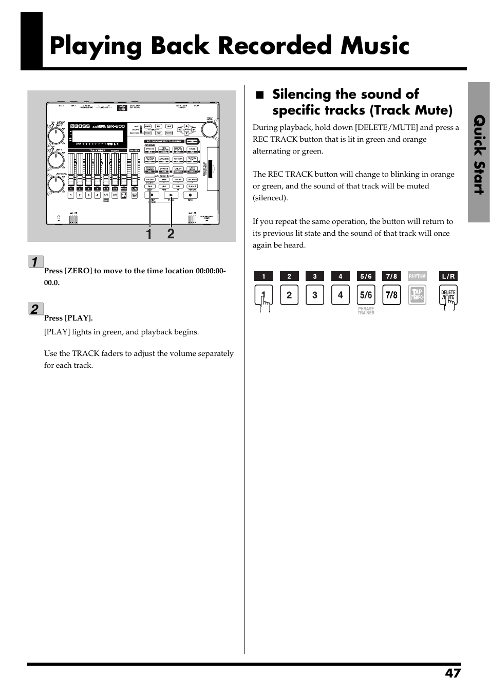 Playing back recorded music, Quick start | Boss Audio Systems BR-600 User Manual | Page 47 / 228