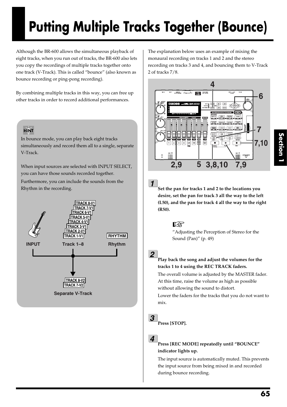 Putting multiple tracks together (bounce), P. 49, p. 65) | Boss Audio Systems BR-600 User Manual | Page 65 / 228