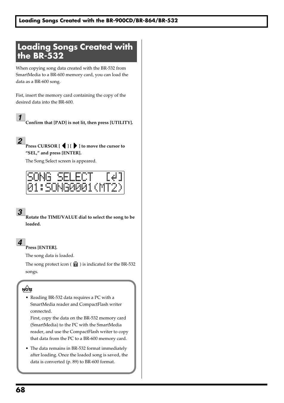 Loading songs created with the br-532, Re v0.10 | Boss Audio Systems BR-600 User Manual | Page 68 / 228