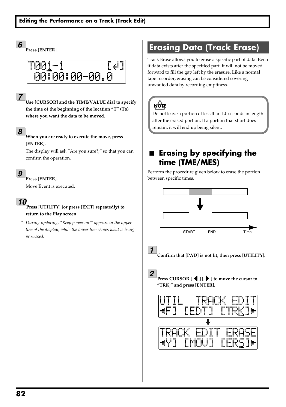Erasing data (track erase), Erasing by specifying the time (tme/mes), Re v0.10 | Boss Audio Systems BR-600 User Manual | Page 82 / 228