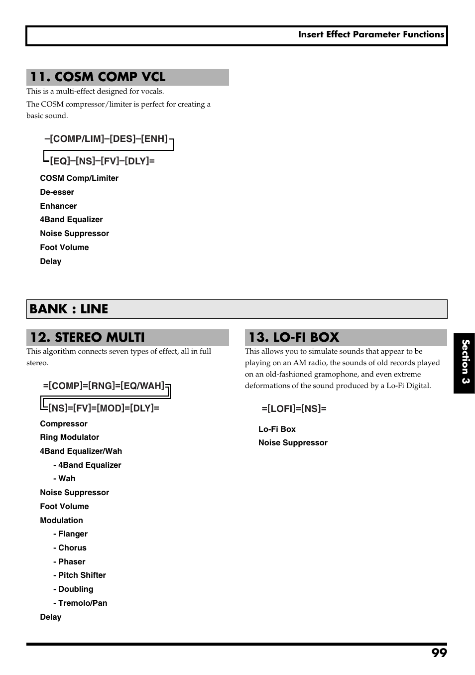 Cosm comp vcl, Bank : line, Stereo multi | Lo-fi box, Bank : line 12. stereo multi, Re v0.10 | Boss Audio Systems BR-600 User Manual | Page 99 / 228