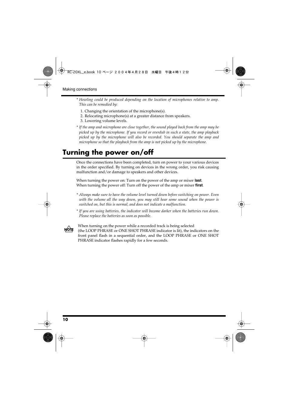 Turning the power on/off | Boss Audio Systems RC-20XL User Manual | Page 10 / 40