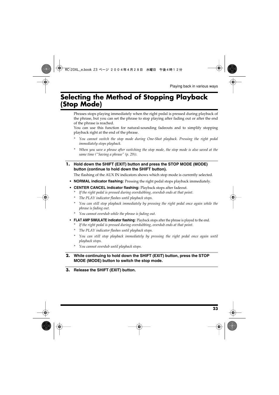 Allowing you to select the stop mode (p. 23) | Boss Audio Systems RC-20XL User Manual | Page 23 / 40