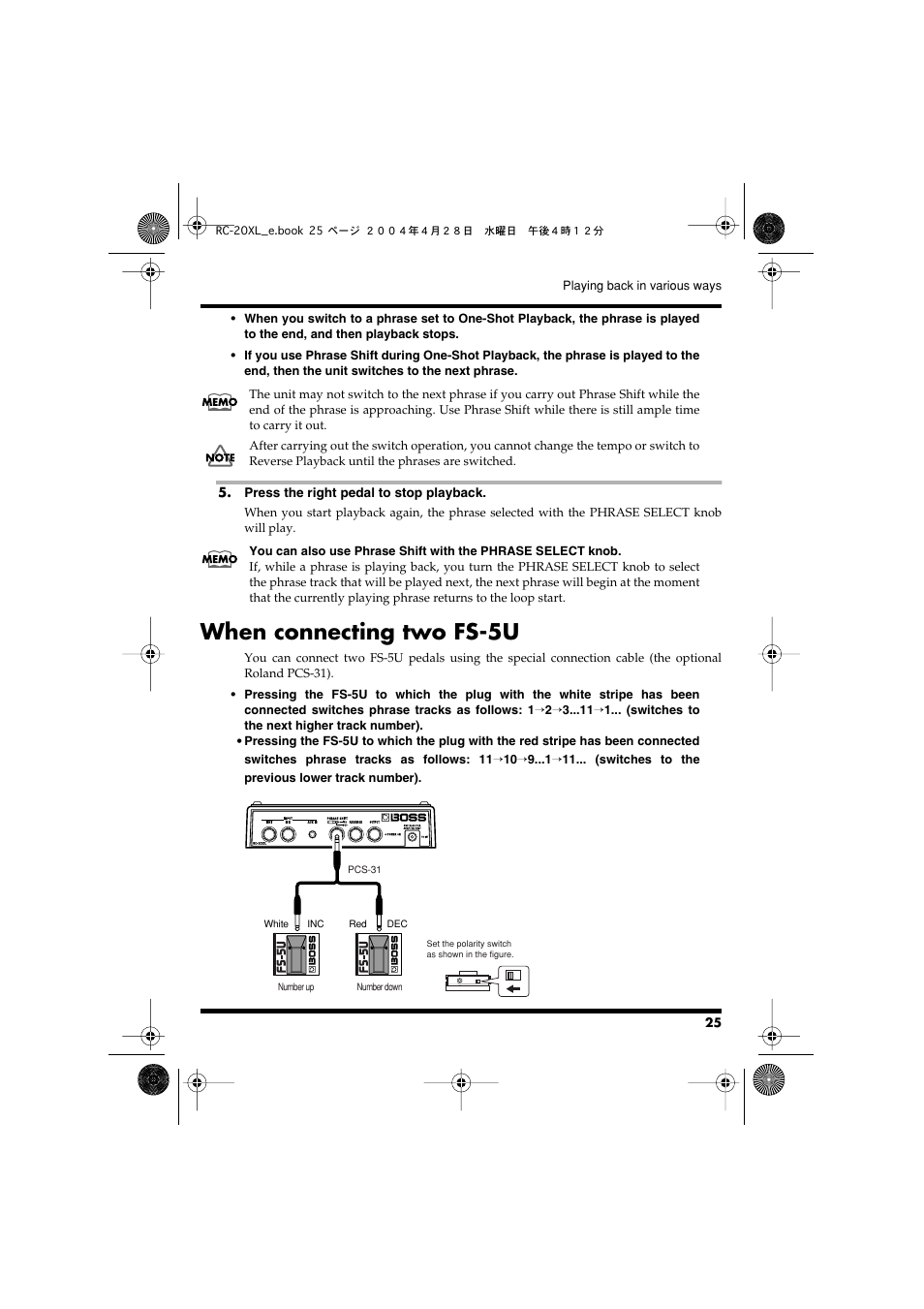 When connecting two fs-5u | Boss Audio Systems RC-20XL User Manual | Page 25 / 40