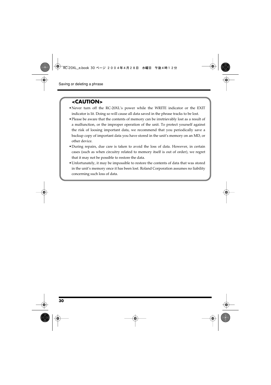 Caution | Boss Audio Systems RC-20XL User Manual | Page 30 / 40