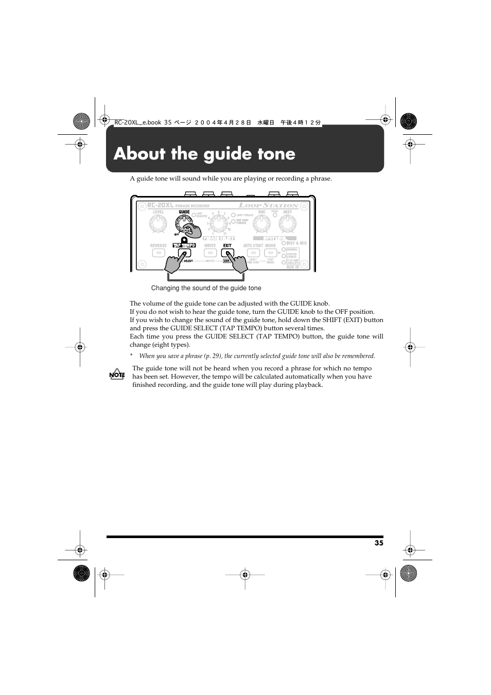 About the guide tone | Boss Audio Systems RC-20XL User Manual | Page 35 / 40