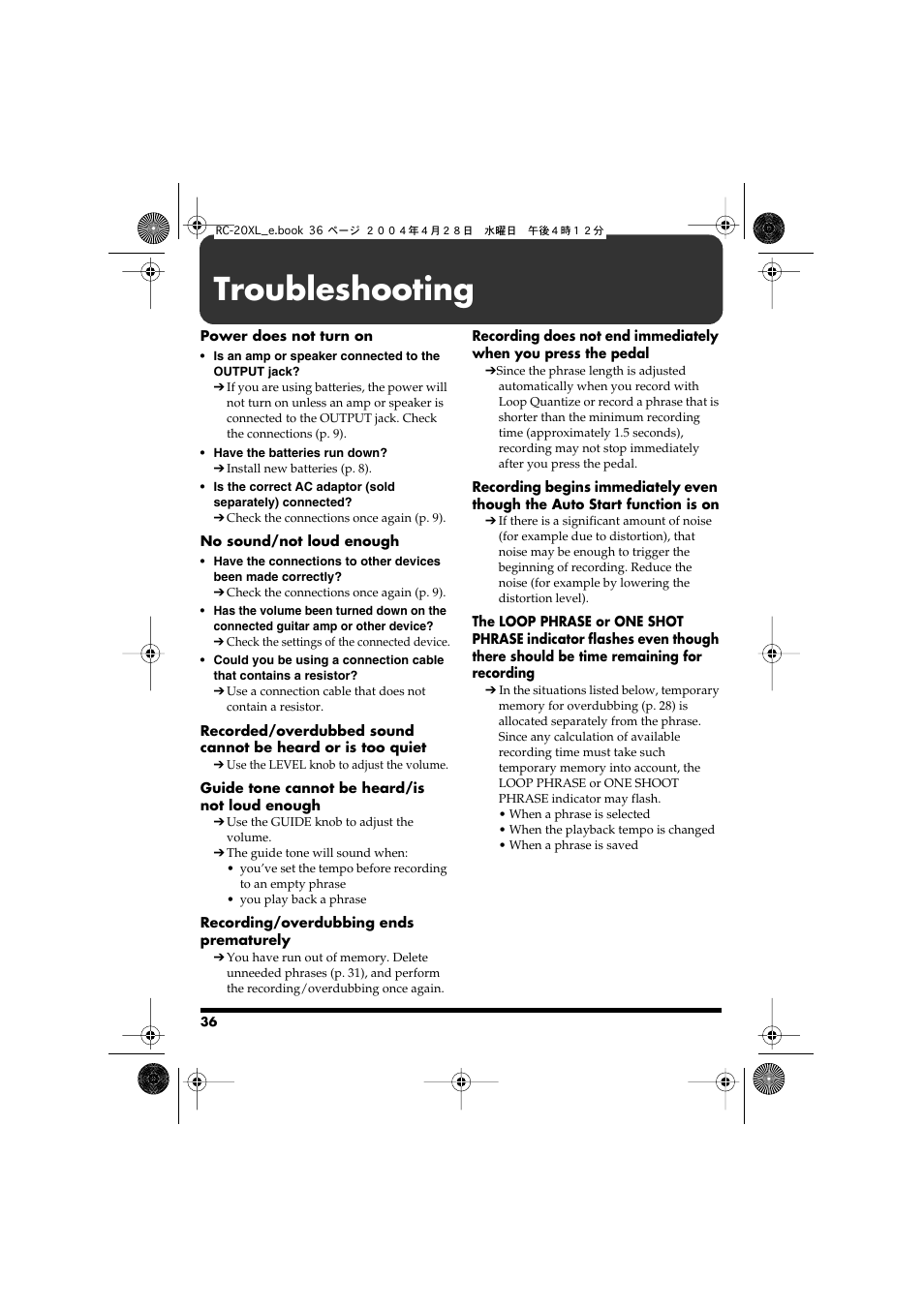 Troubleshooting | Boss Audio Systems RC-20XL User Manual | Page 36 / 40