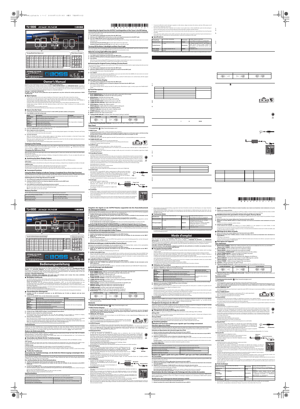 Boss Audio Systems TU-1000 User Manual | 2 pages