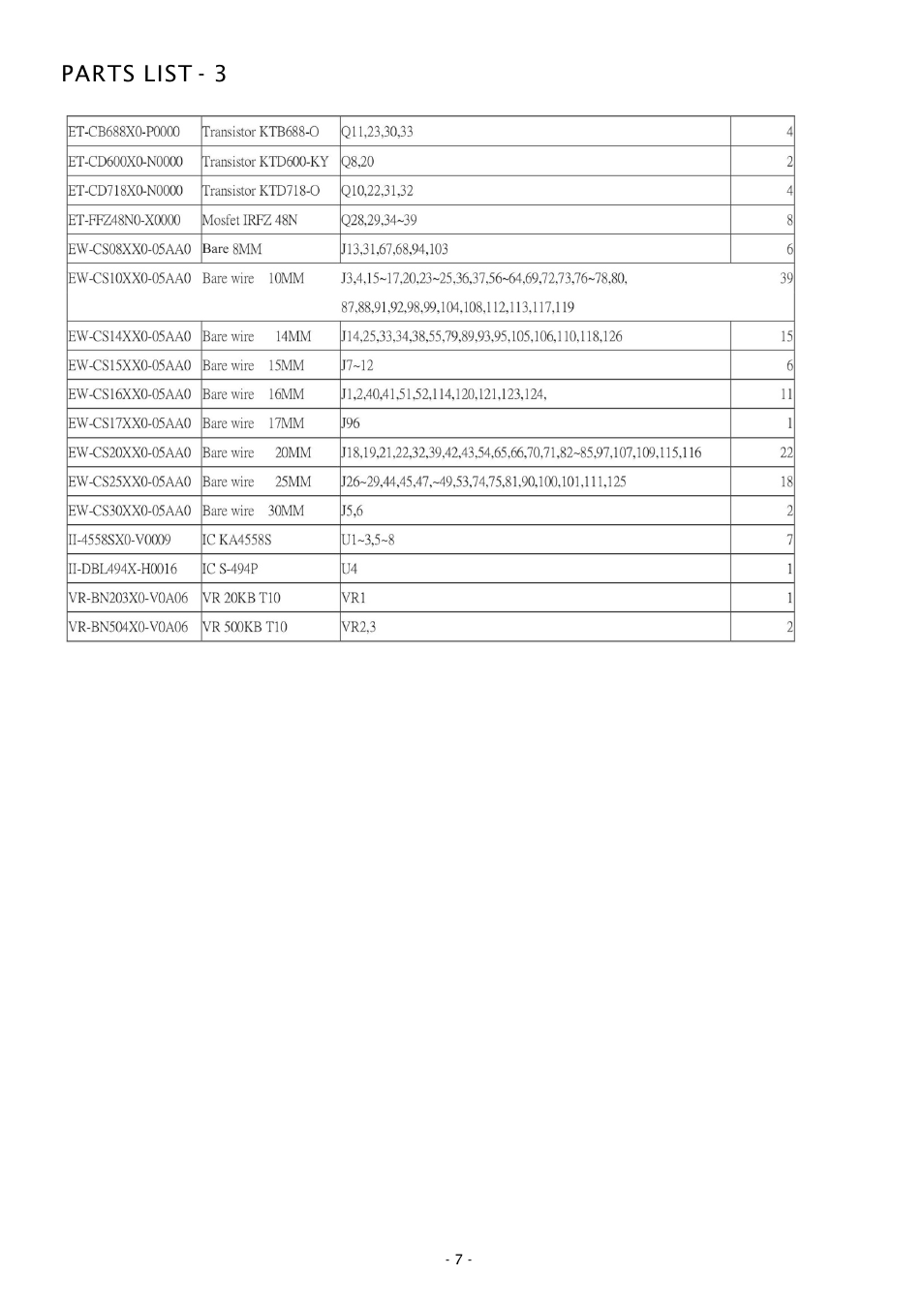 Parts list - 3 | Boss Audio Systems CH900 User Manual | Page 8 / 8