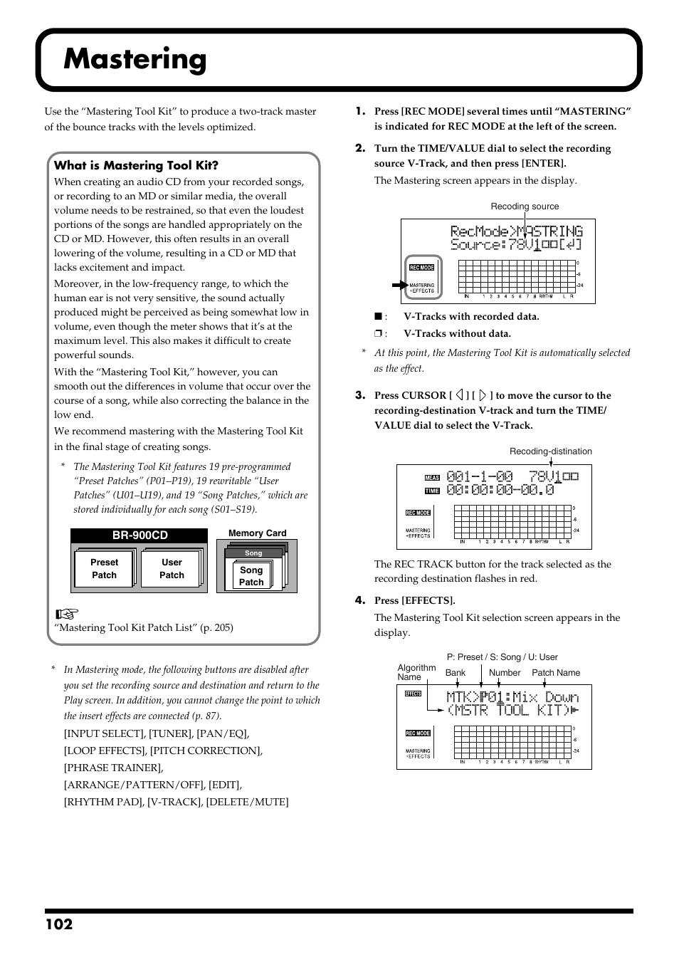 Mastering, Mastering” (p. 102), End balance. refer to “mastering” (p. 102) | Boss Audio Systems BR-900CD User Manual | Page 102 / 232