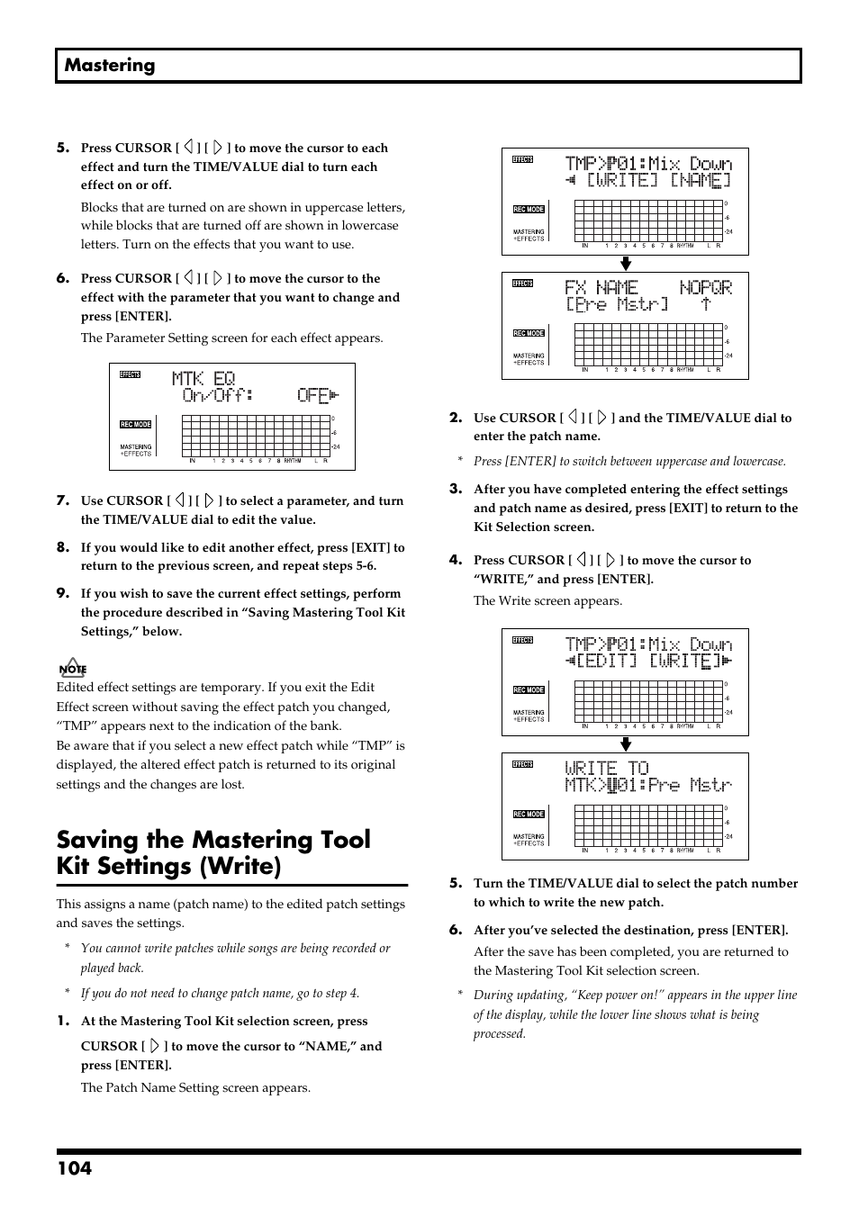 Saving the mastering tool kit settings (write), 104 mastering | Boss Audio Systems BR-900CD User Manual | Page 104 / 232