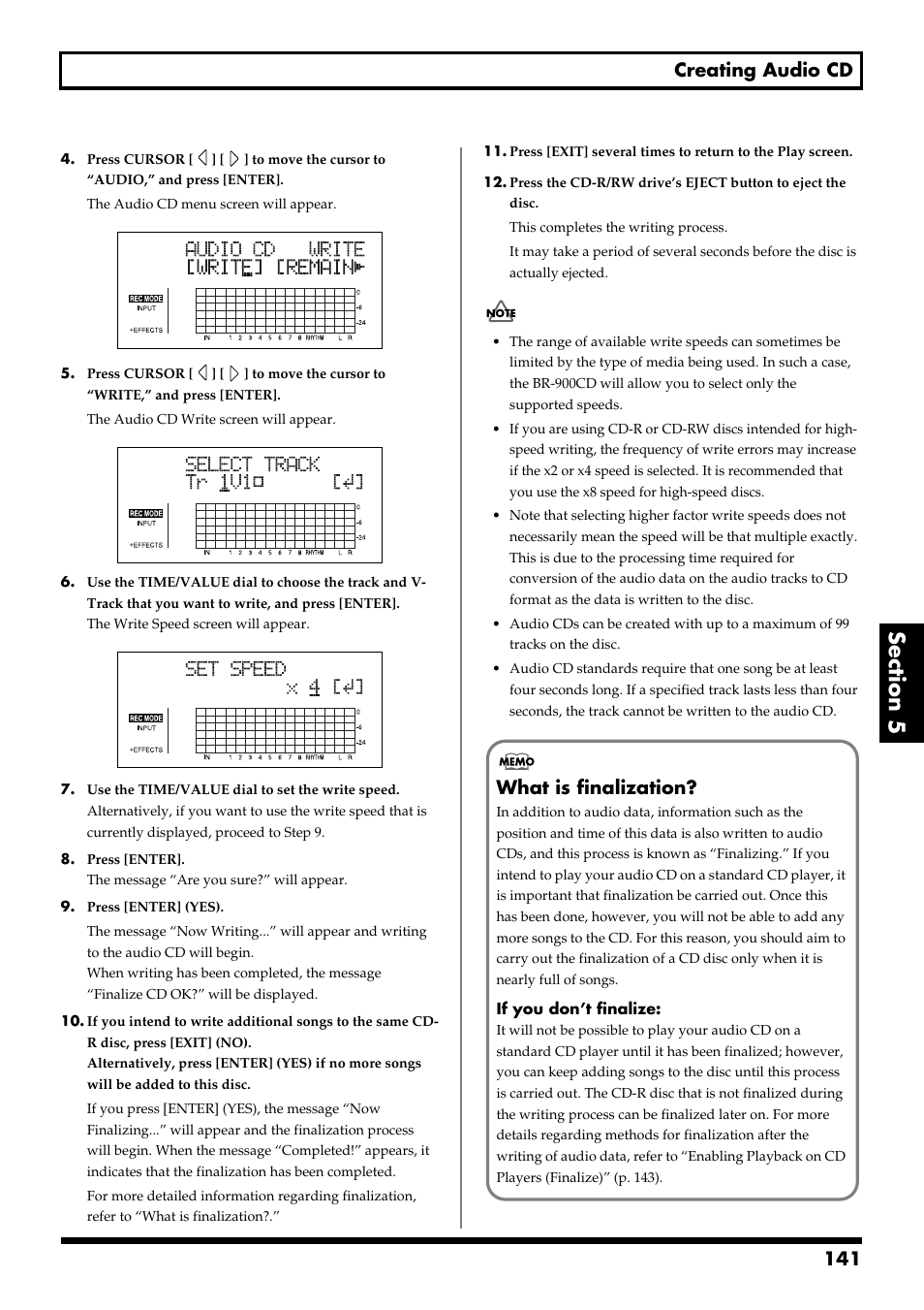 141 creating audio cd, What is finalization | Boss Audio Systems BR-900CD User Manual | Page 141 / 232