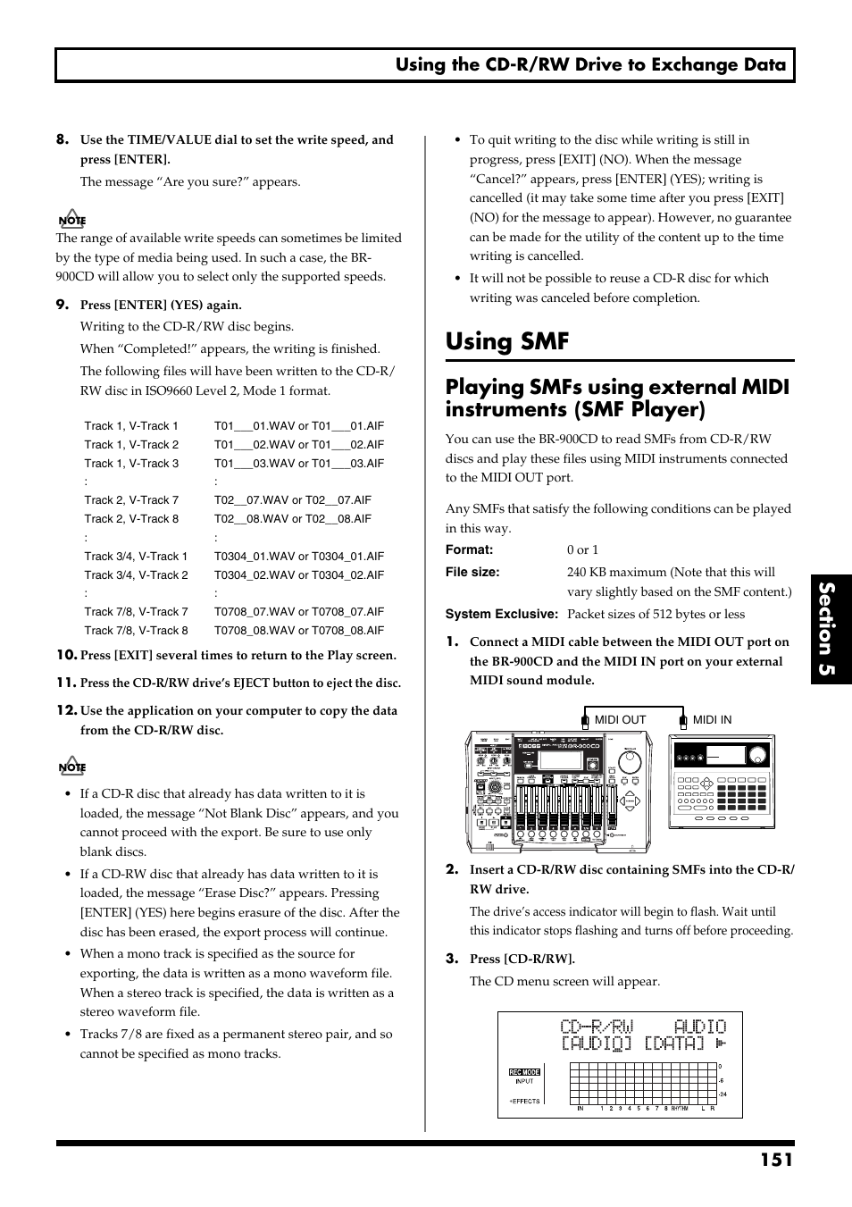 Using smf, 151 using the cd-r/rw drive to exchange data | Boss Audio Systems BR-900CD User Manual | Page 151 / 232