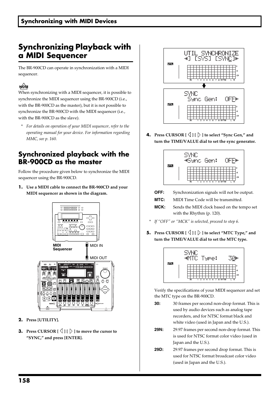 Synchronizing playback with a midi sequencer, Midi sequencer” (p. 158), 158 synchronizing with midi devices | Boss Audio Systems BR-900CD User Manual | Page 158 / 232