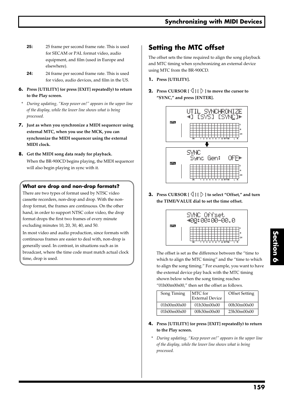 Setting the mtc offset, 159 synchronizing with midi devices | Boss Audio Systems BR-900CD User Manual | Page 159 / 232