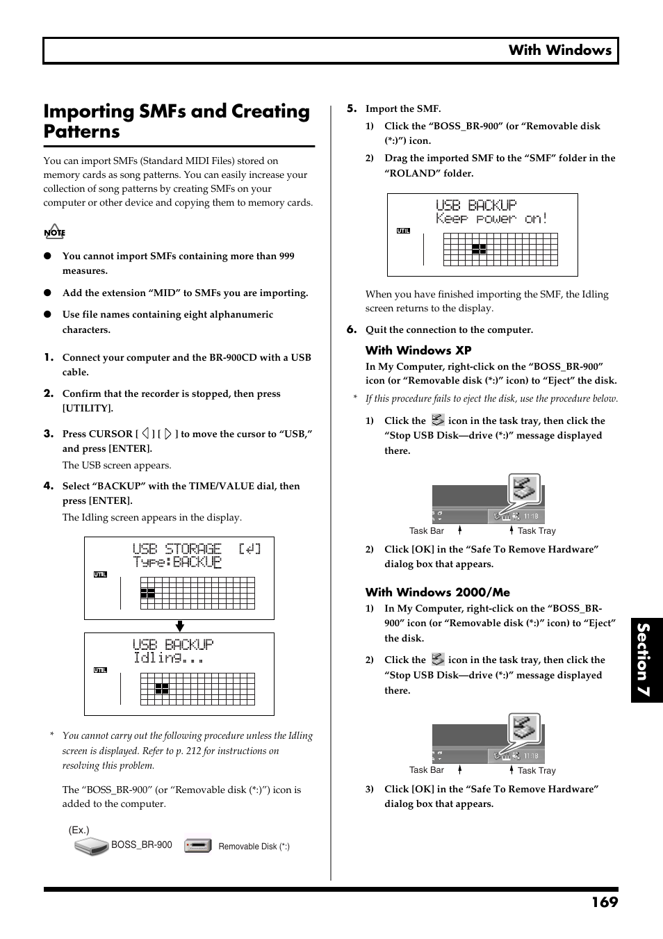 Importing smfs and creating patterns, 169 with windows | Boss Audio Systems BR-900CD User Manual | Page 169 / 232