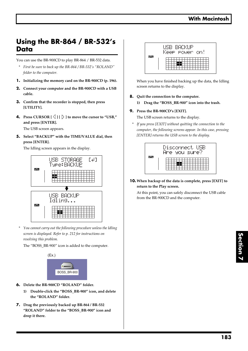 Using the br-864 / br-532’s data, 183 with macintosh | Boss Audio Systems BR-900CD User Manual | Page 183 / 232