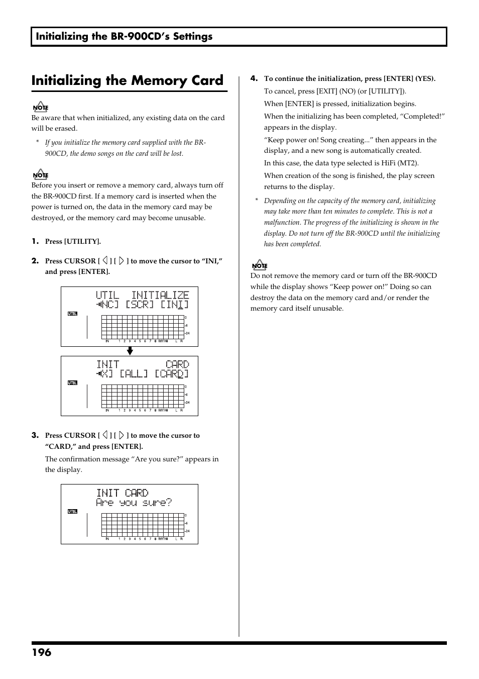 Initializing the memory card | Boss Audio Systems BR-900CD User Manual | Page 196 / 232